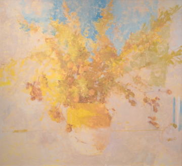 Persimmon and Golden Rod in the Yellow Vase by Annie Harris Massie at Les Yeux du Monde Gallery